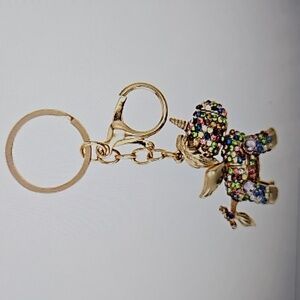 JTV MULTI-COLORED CRYSTAL GOLD TONE UNICORN KEY CHAIN